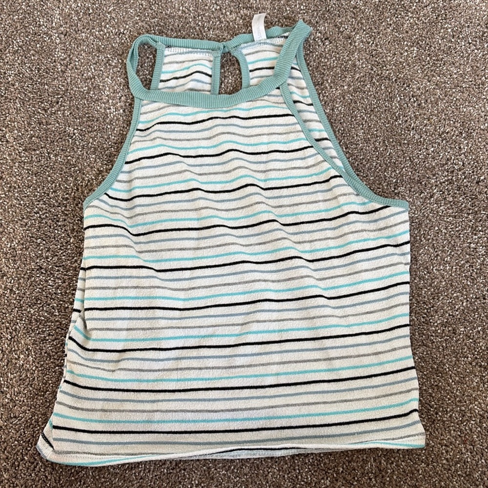 blue striped halter tank top